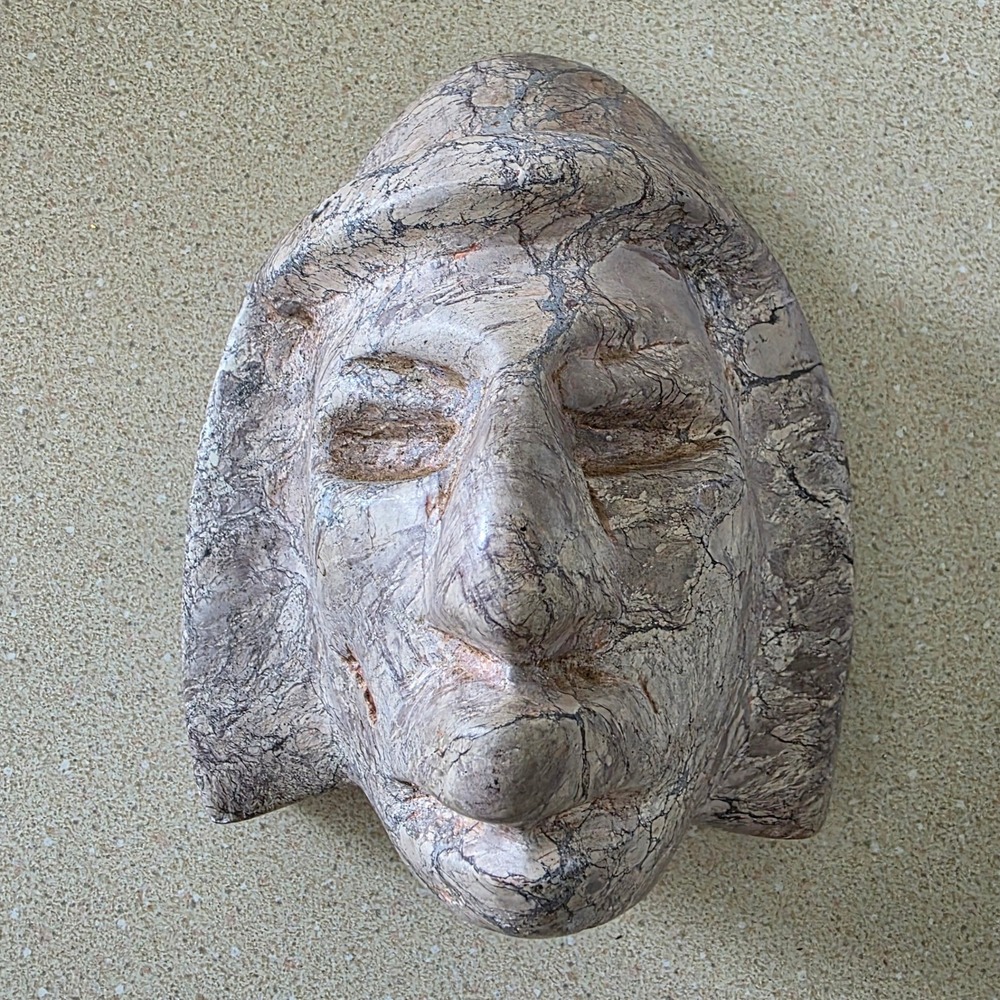 Hand Carved 5" Stone Face Mask‎ Sculpture Grey Marble Style Art